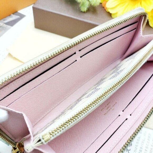 Authentic Louis Vuitton Damier Azur Clemence Zippy Wallet Rose Ballerine Pink - Picture 5 of 8